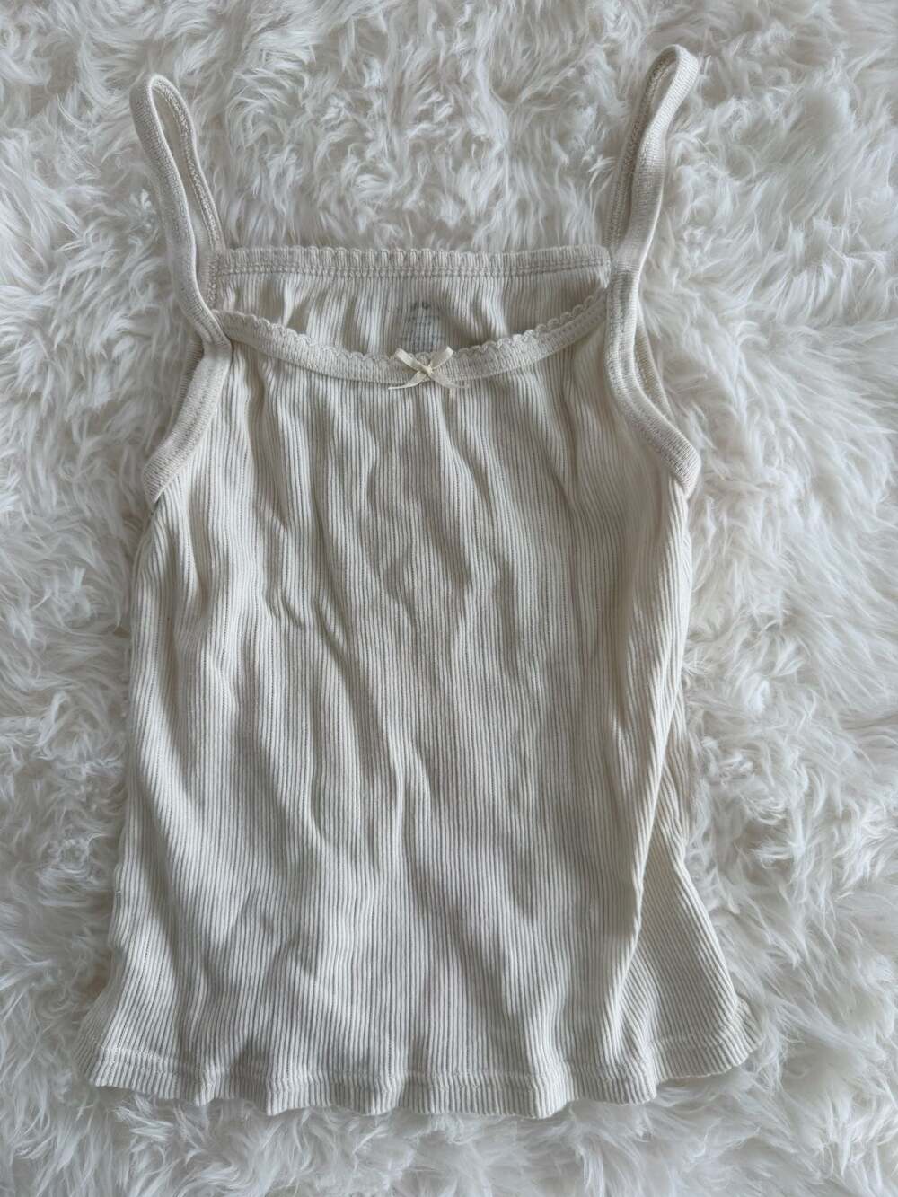 Brandy Melville Cream Rib-Knit Cami Tank Top with Bow One Size